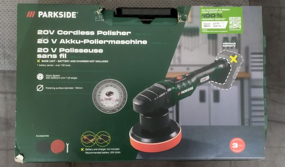 Máquina de polir a bateria Parkside 20v