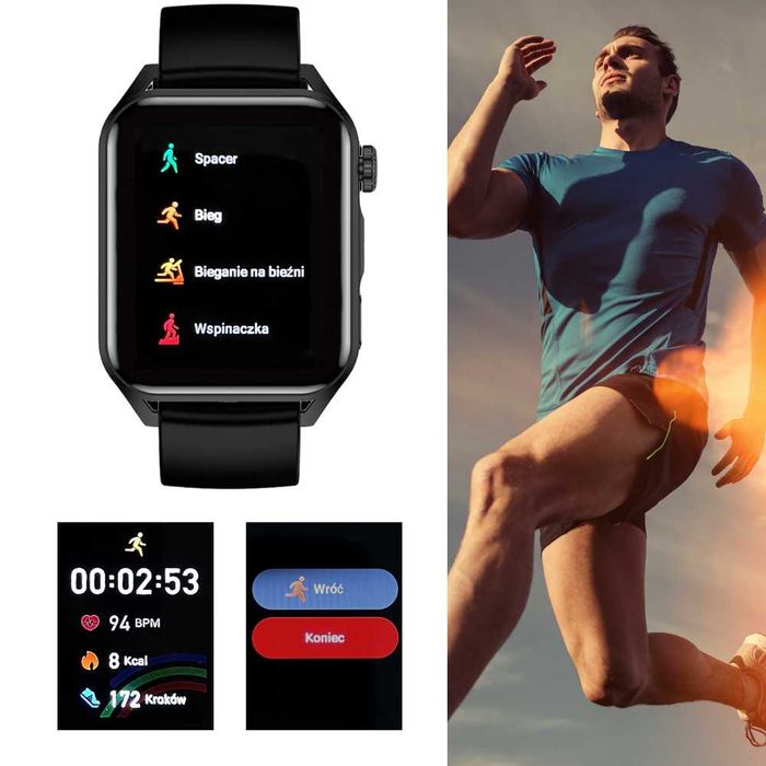 Smartwatch Zegarek Męski Menu PL Rozmowy Sport Powiadomienia Amoled