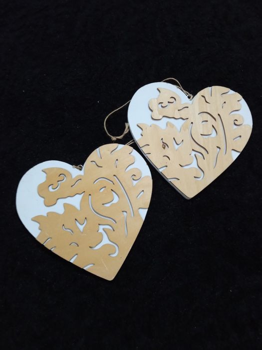 Ozdoby 2 szt serca drewniane