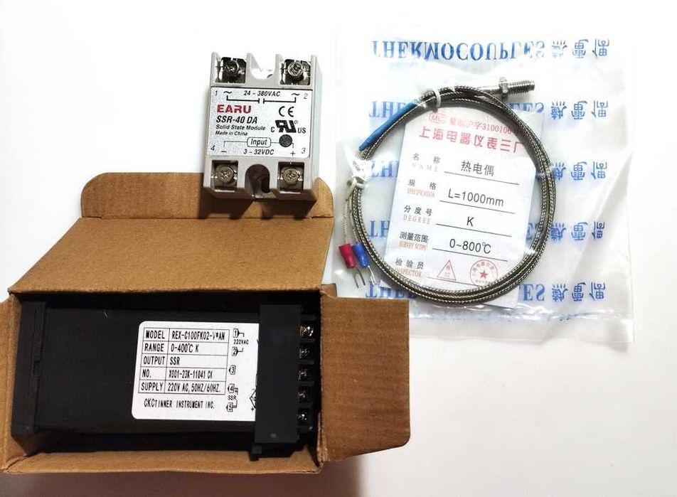 PID-регулятор REX-C100FK02 0...400° термопара 1м, реле 40DA