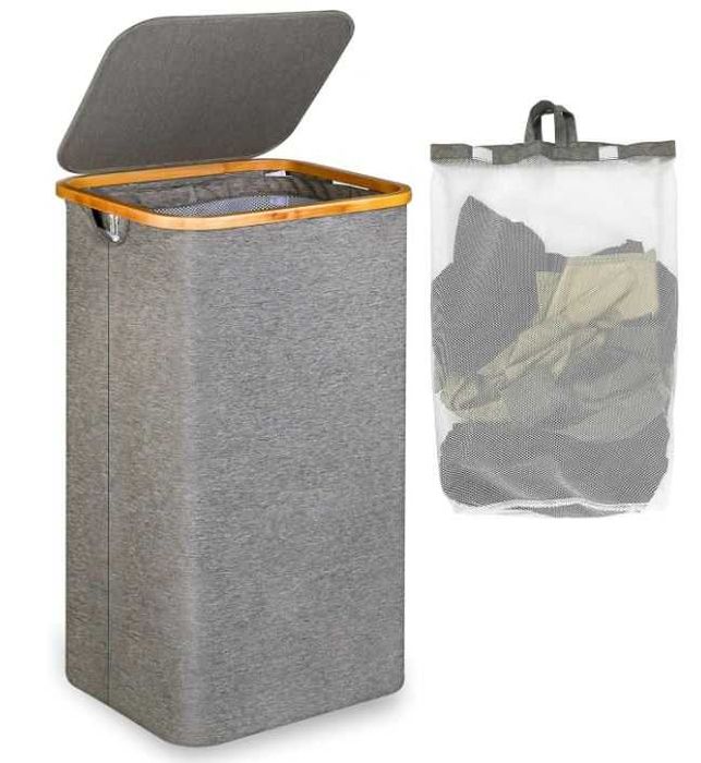 Składany kosz na pranie z pokrywą 120L kolor szary