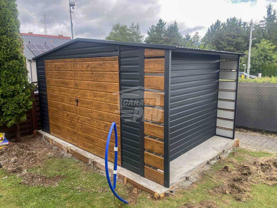 Schowek - Domek Ogrodowy  4x3m + Wiata 0,5m Brama  dach GP603