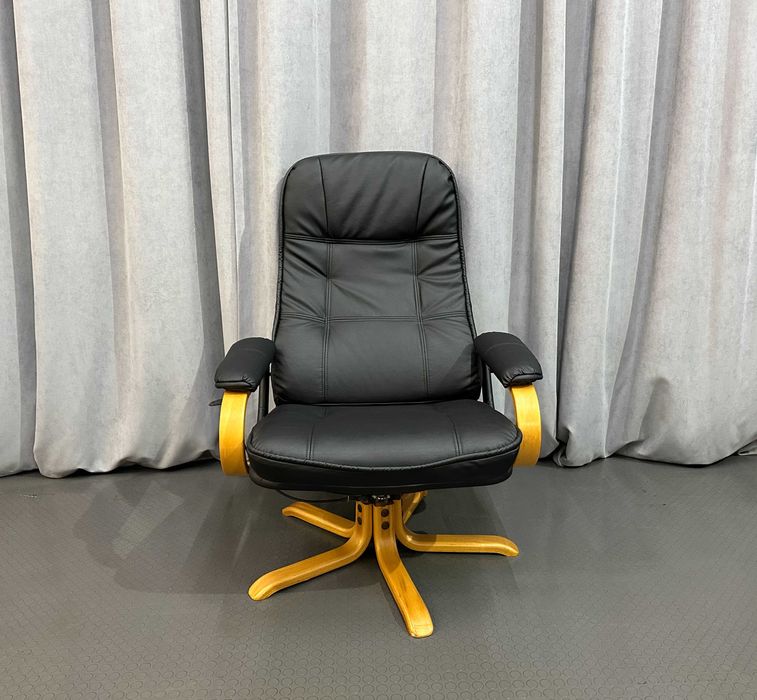 М'яке чорне шкіряне крісло/реклайнер/з деревом/шкіряні меблі з Європи