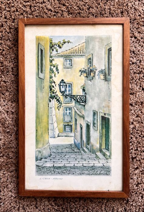 Pintura aguarela assinada por Júlio Sanches 1913