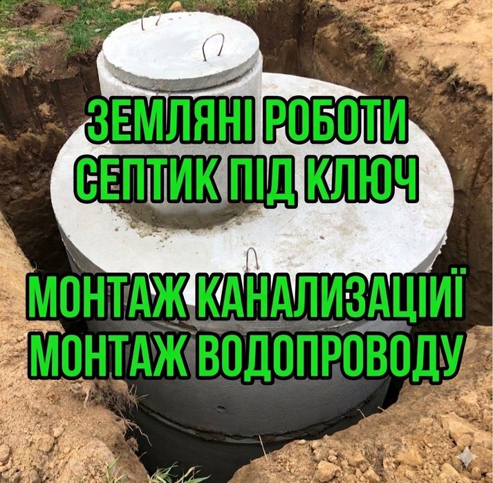 Септик під ключ: каналізація, копка та підключення. Д240/4.5/7.5/15м3