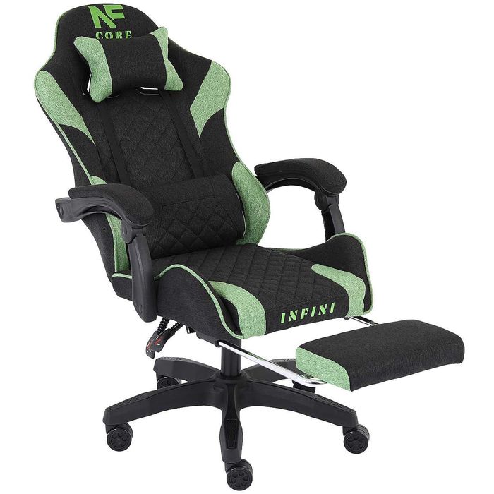 Fotel Gamingowy z podnóżkiem INFINI Core Green z tkaniny