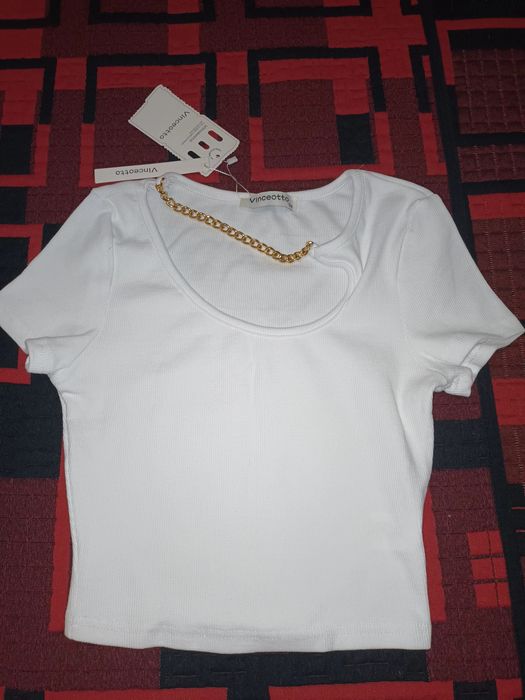 Camisola de manga curta branca-NOVA