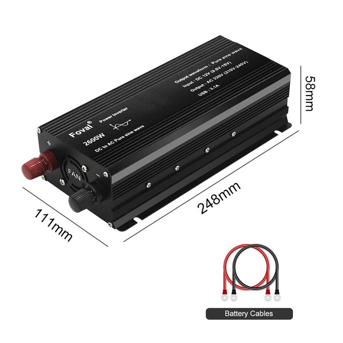 Інвертор Foval 2600W  12-220V (Чистий синус) для котла та холодильника