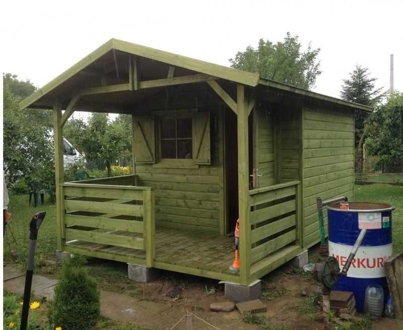 Domek drewniany, ogrodowy, z tarasem,  na działkę ROD, 3x4m z montażem