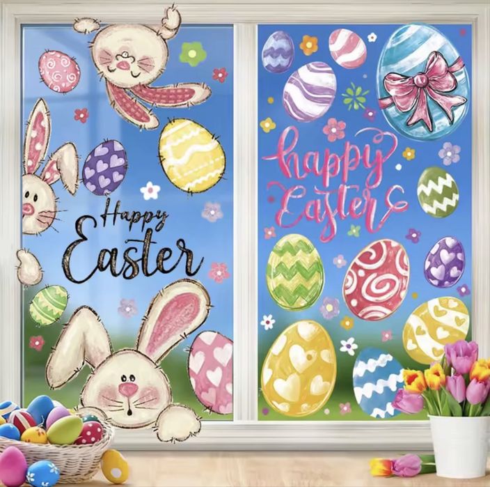 Statyczne naklejki na okno na Wielkanoc - pisanki zajączki