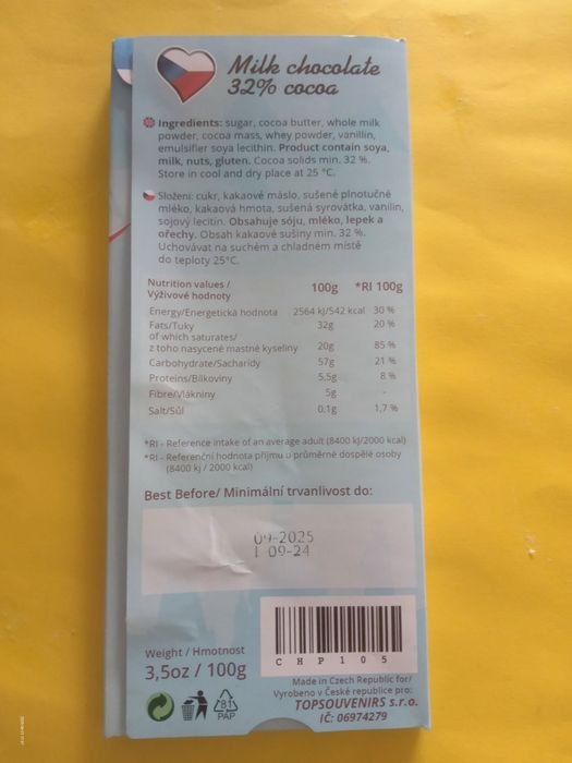 Sprzedam puste opakowanie po czekoladzie z Czech