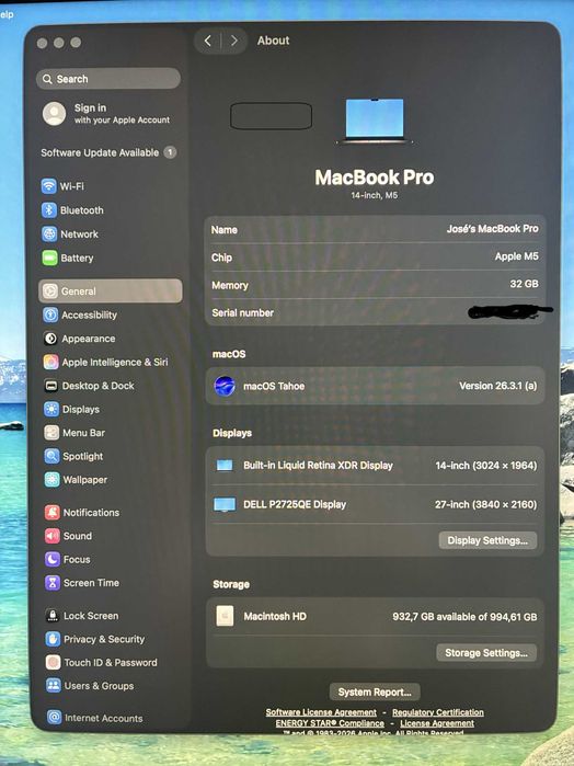 Macbook Pro M5 Space Black como novo, 14 polegadas, 32GB memória, 1GB Disco