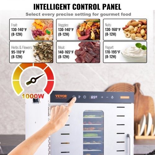 Desidratador de Alimentos em Aço Inoxidável 1000W Secagem de Frutas Secas - VEVOR - Baixa de Preço