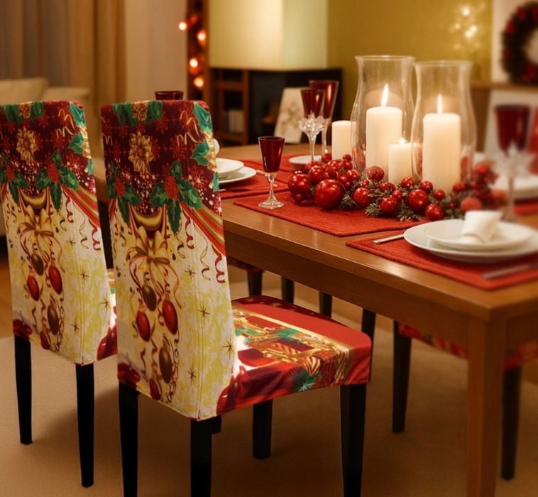 Elastyczny pokrowiec świąteczny na krzesło BOŻE NARODZENIE ozdoba