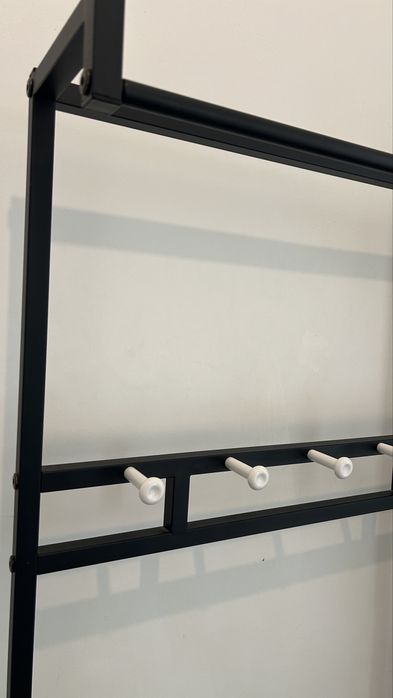 Cabideiro metal c banco, industrial, com sapateira 2 prateleiras, 72,5x35x180cm