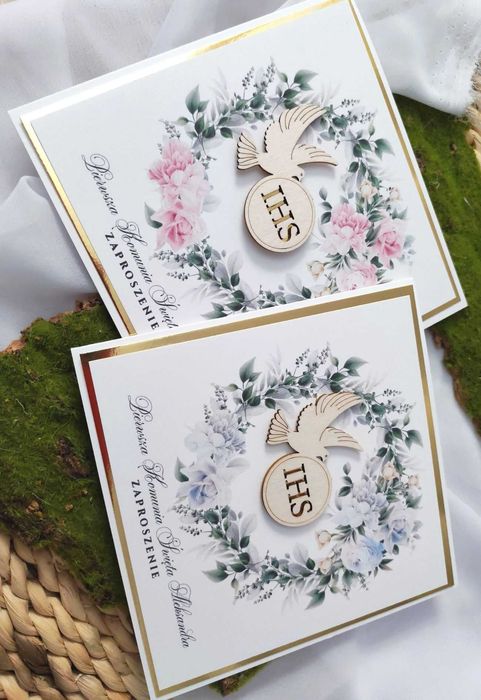 Zaproszenia na komunię z gołąbkiem