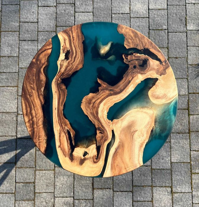 Stolik kawowy suar dąb orzech drewno szmaragdowa żywica loft #131