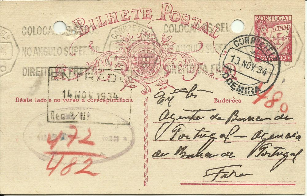 2 bilhetes postais antigos - 1934 LOULÉ - ODEMIRA