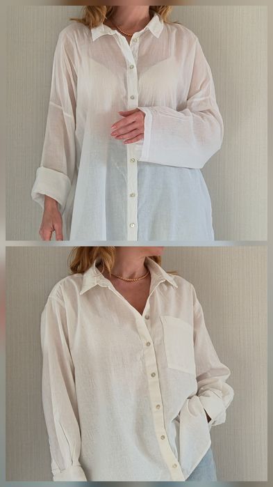 Молочная белая рубашка оверсайз New look Primark  лен коттон