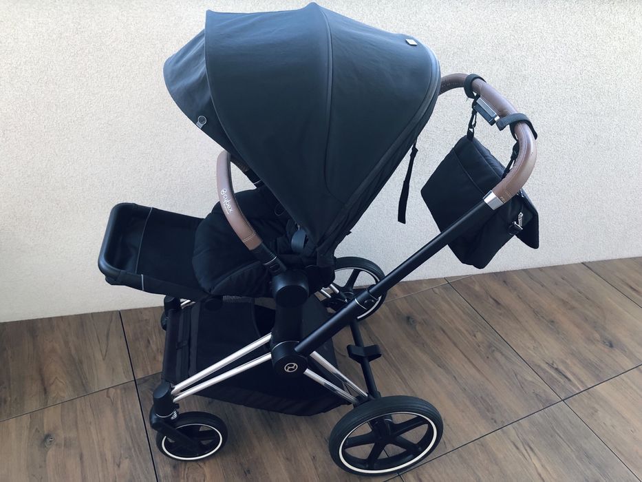 Cybex Priam 2.0 - 2w1  Deep Black + Chrome Brown  + torba + uchwyt na kubek