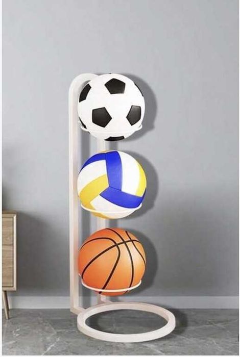 STOJAK NA PIŁKI NA 3 szt - piłka nożna, Organizer na piłki BIAŁY