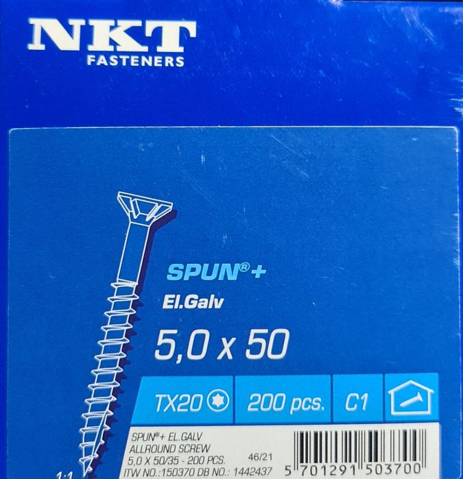 Wkręty do drewna- FASTENERS SPUN®+, ocynk