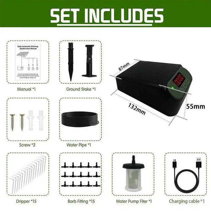 Солнечная автоматическая капельная система полива растений 15 вазонов