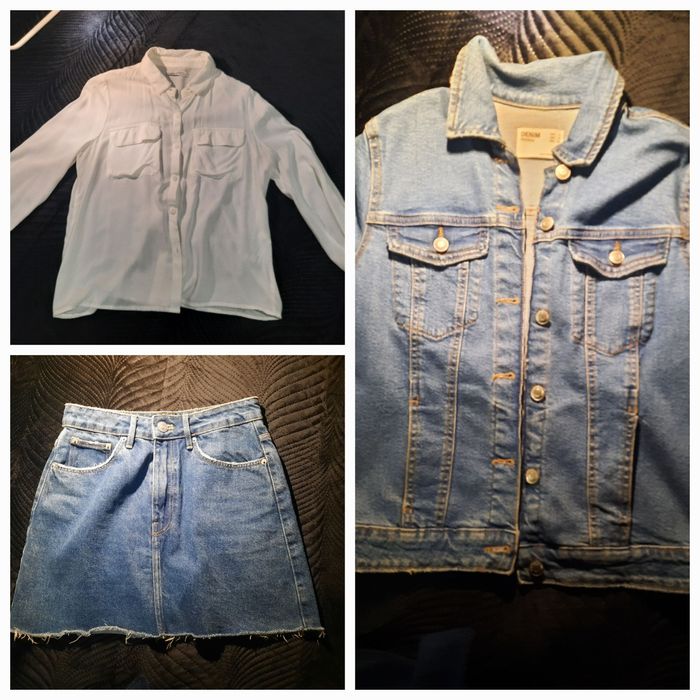 Três peças de roupa: saia+casaco+camisa