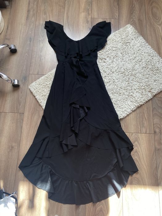 Czarna sukienka hiszpanka, zakrywa /maskuje brzuch na wesele i imprezy