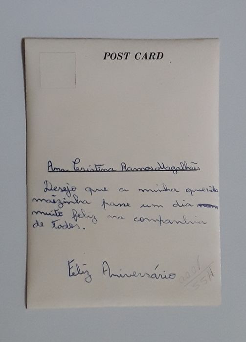 Antigo cartão postal 3D lenticular, com Bolo de Aniversário