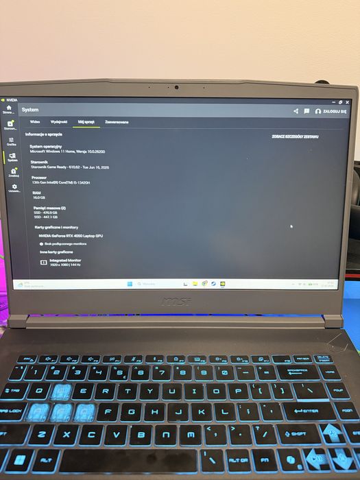 MSI thin 15 rtx 4050 144 hz jak nowy