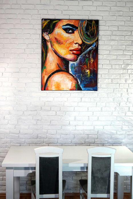 Ręcznie malowany duży obraz olejny portret pięknej kobiety nowoczesny