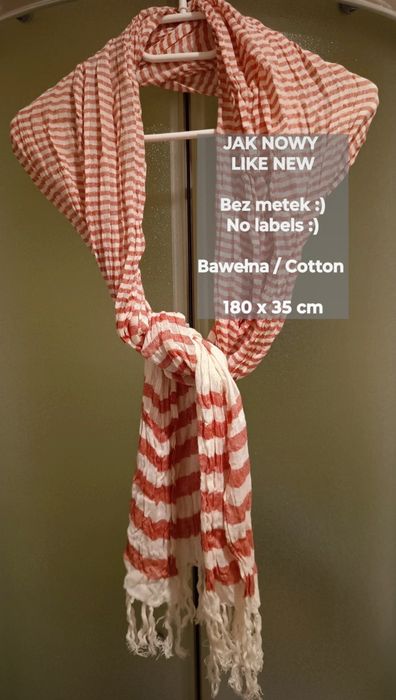 Bardzo miękki długi bawełniany szal typu arafatka, 180 x 35 cm