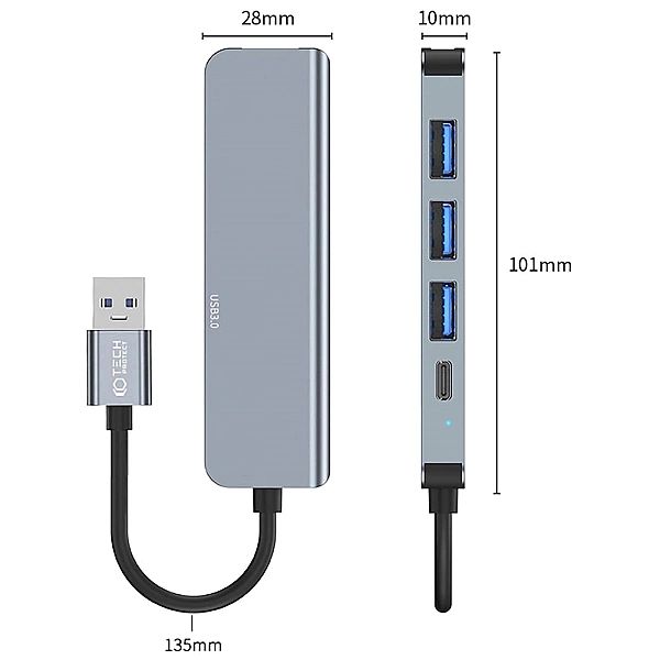 HUB Tech-Protect V0/5w1 USB-A - USB-A 3.0 / 3x USB-A 2.0 / USB-C - sza