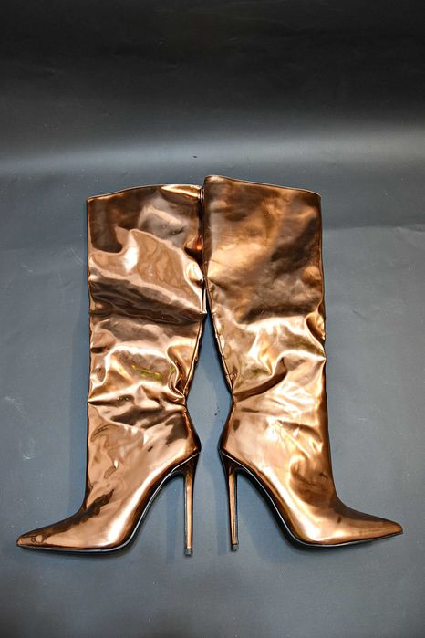 Miedziane, metaliczne kozaki, szpileczka 12 cm, rozmiar 40
