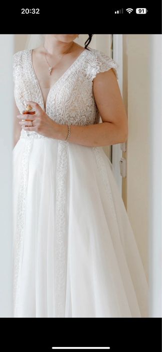 Suknia ślubna ecru cekiny brokat 40 L