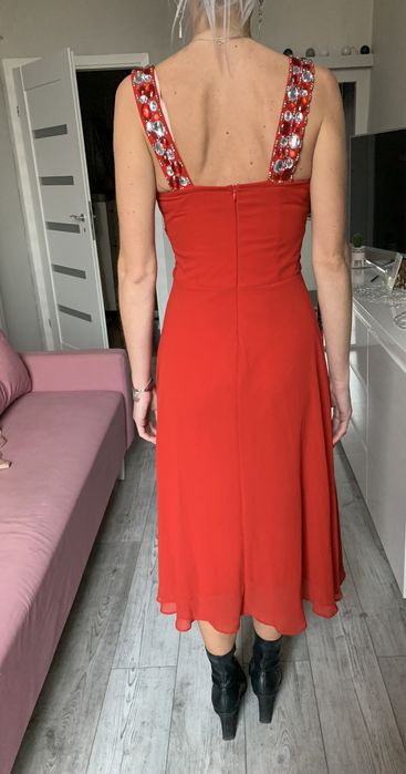 Czerwona sukienka cyrkonie kamienie