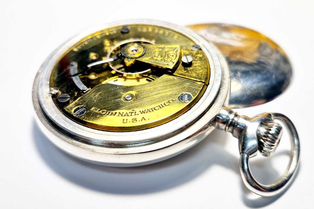 Kieszonkowy ELGIN U.S.A. - Lite srebro Sterling 925 UNIKAT