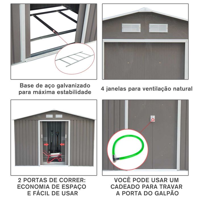 Abrigo de jardim em metal  porta de correr — 213x130x185 cm