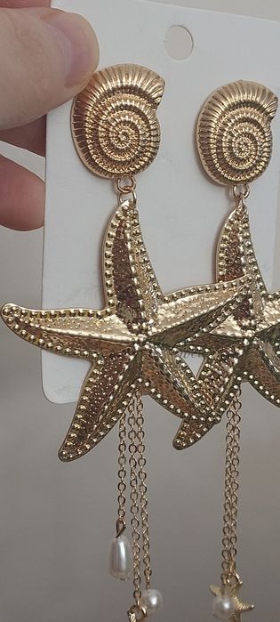 Luksusowe złote kolczyki w stylu morskim z zawieszkami