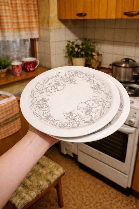 Komplet 2 talerzy WAWEL Made in Poland – vintage PRL, kwiatowe 25 cm