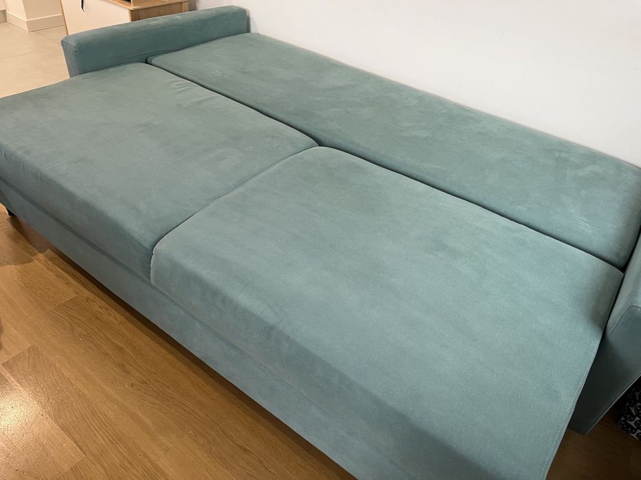 Aktualizacja! Sofa rozkładana z pojemnikiem na pościel, miętowo-morska