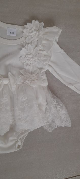 Nowa sukienka na chrzest 3-6, 62-68 body  haft koronka