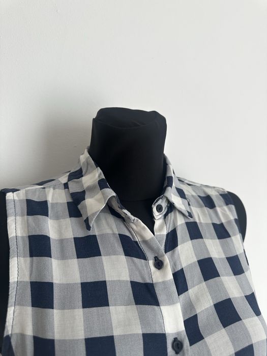 Biało-granatowa damska koszula w kratę kratka wiskoza S 36 Pull&Bear