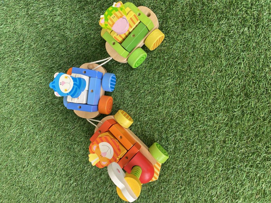 Comboio em madeira animais construtor divertido animais Montessori