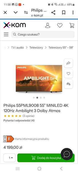 Philips 55 cali MiniLed 120Hz, SmartTv Ambilight,  nowy,  gwarancja.