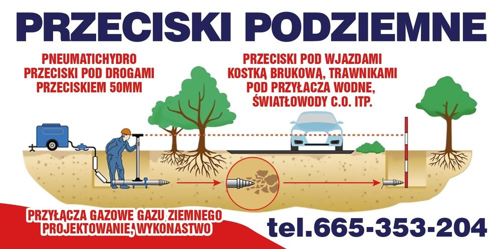 USŁUGI PRZECISKI KRETEM 50mm ,130mm  Usługi minikoparka Hydrałliczne