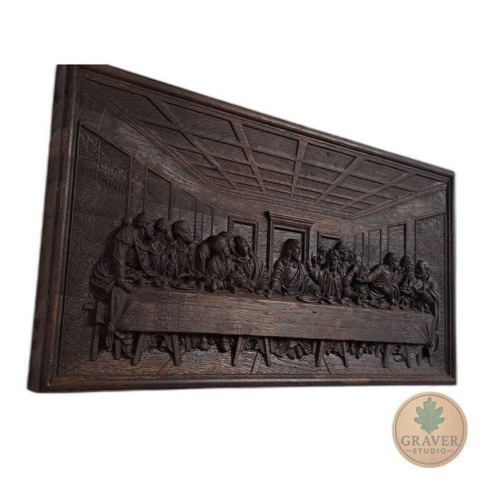Płaskorzeźba w dębie - Ostatnia Wieczerza, prezent, pamiątka