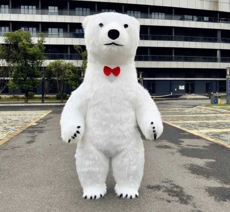 DMUCHANY BIAŁY MIŚ KOSTIUM 2,6M XXL na imprezy – NOWY, sprz. prywatna