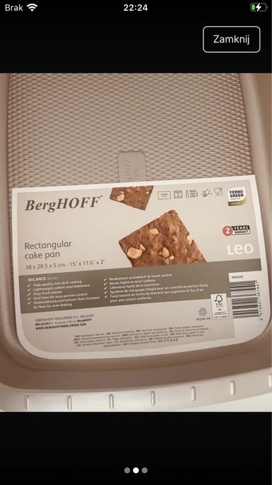 Forma do pieczenia, blaszka prostokątna  BergHOFF